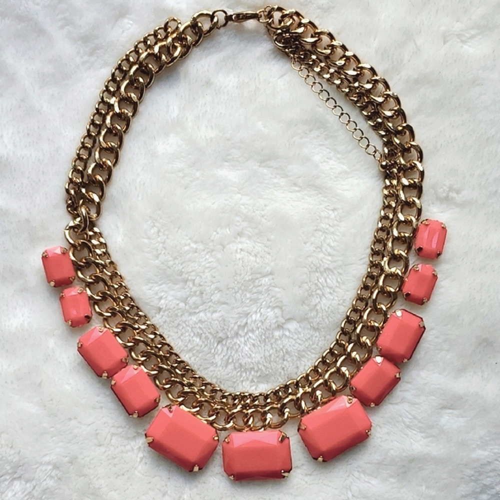 Vintage Gold Tone and Coral Statement Necklace